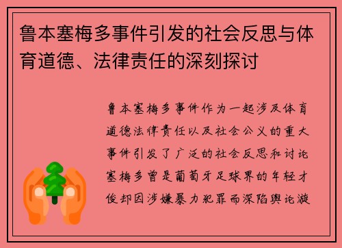 鲁本塞梅多事件引发的社会反思与体育道德、法律责任的深刻探讨